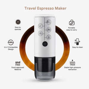 2-in-1 Portable Espresso Coffee Machine 2600mAh Wireless Charging Multifunctional Coffee Maker Leak Proof for Travel Camping