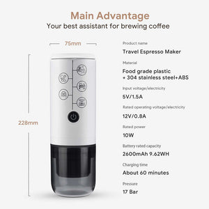 2-in-1 Portable Espresso Coffee Machine 2600mAh Wireless Charging Multifunctional Coffee Maker Leak Proof for Travel Camping