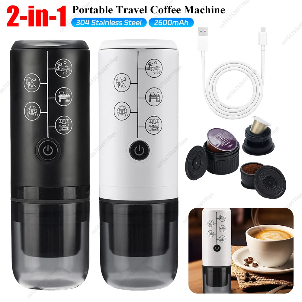 2-in-1 Portable Espresso Coffee Machine 2600mAh Wireless Charging Multifunctional Coffee Maker Leak Proof for Travel Camping